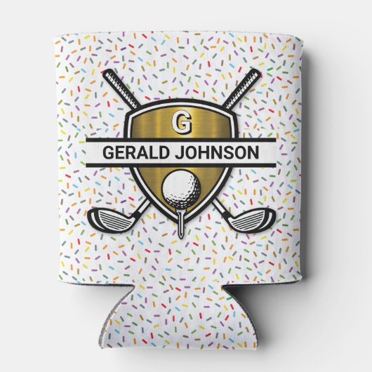 Elegant Gold Shield Golf Monogram Ontwerp Blikjeskoeler (Achterkant)