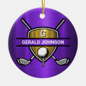 Elegant Gold Shield Golf Monogram Ontwerp Keramisch Ornament (Voorkant)