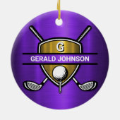 Elegant Gold Shield Golf Monogram Ontwerp Keramisch Ornament (Achterkant)