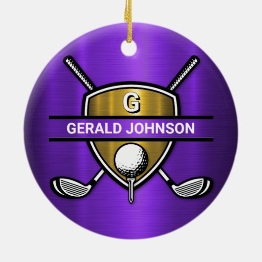 Elegant Gold Shield Golf Monogram Ontwerp Keramisch Ornament (Achterkant)