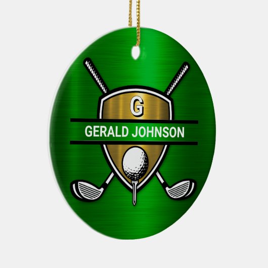 Elegant Gold Shield Golf Monogram Ontwerp Keramisch Ornament (Rechts)