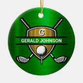 Elegant Gold Shield Golf Monogram Ontwerp Keramisch Ornament (Voorkant)