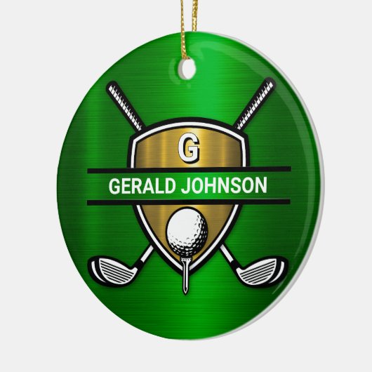 Elegant Gold Shield Golf Monogram Ontwerp Keramisch Ornament (Links)
