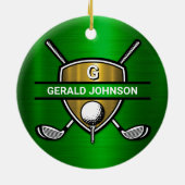 Elegant Gold Shield Golf Monogram Ontwerp Keramisch Ornament (Achterkant)