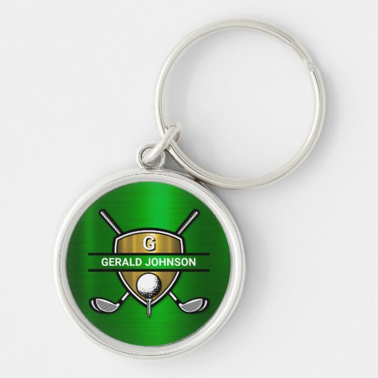 Elegant Gold Shield Golf Monogram Ontwerp Sleutelhanger (Voorkant)