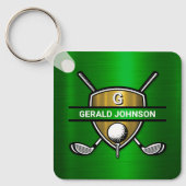 Elegant Gold Shield Golf Monogram Ontwerp Sleutelhanger (Voorkant)