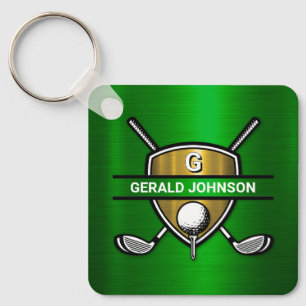 Elegant Gold Shield Golf Monogram Ontwerp Sleutelhanger