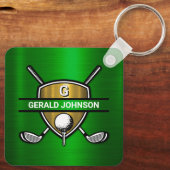 Elegant Gold Shield Golf Monogram Ontwerp Sleutelhanger (Achterkant)