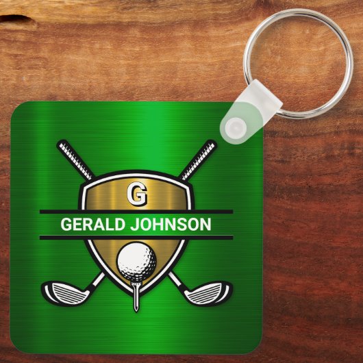 Elegant Gold Shield Golf Monogram Ontwerp Sleutelhanger (Achterkant)