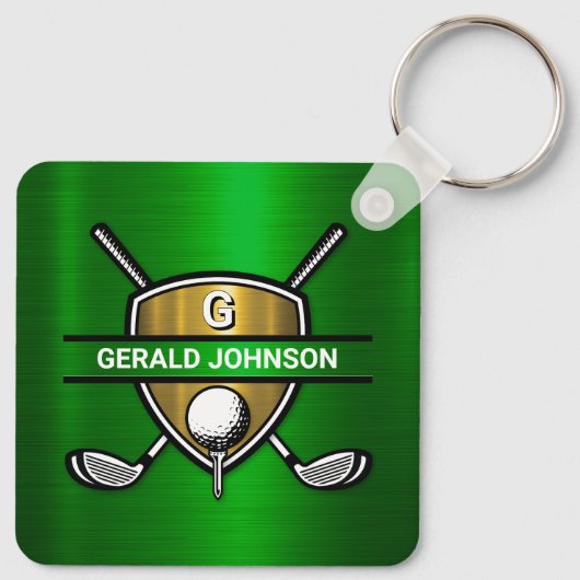 Elegant Gold Shield Golf Monogram Ontwerp Sleutelhanger (Achterkant)