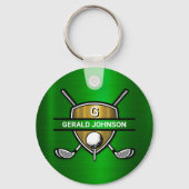 Elegant Gold Shield Golf Monogram Ontwerp Sleutelhanger (Voorkant)