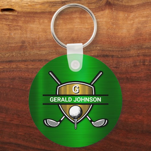 Elegant Gold Shield Golf Monogram Ontwerp Sleutelhanger (Achterkant)