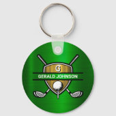 Elegant Gold Shield Golf Monogram Ontwerp Sleutelhanger (Achterkant)