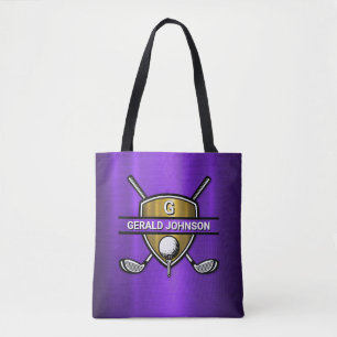Elegant Gold Shield Golf Monogram Ontwerp Tote Bag