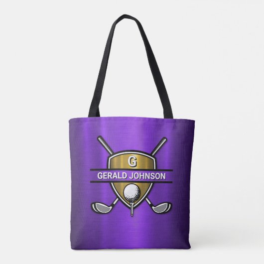 Elegant Gold Shield Golf Monogram Ontwerp Tote Bag (Achterkant)
