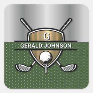 Elegant Gold Shield Golf Monogram Ontwerp Vierkante Sticker
