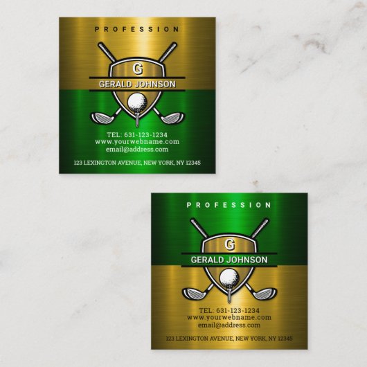 Elegant Gold Shield Monogram ontwerp Vierkante Visitekaartje (Voorkant / Achterkant)