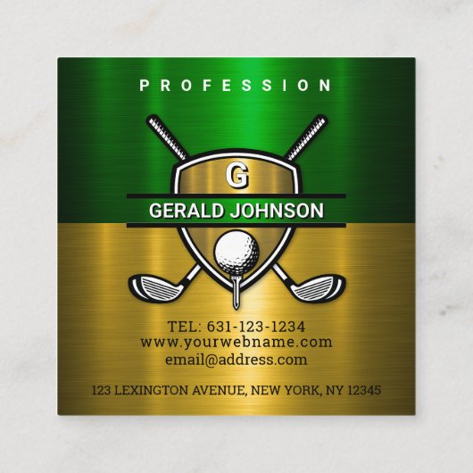 Elegant Gold Shield Monogram ontwerp Vierkante Visitekaartje (Achterkant)