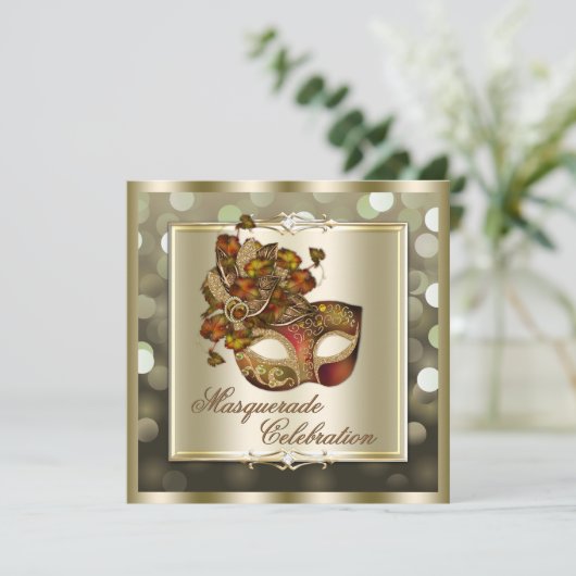 Elegant Gold Shimmering Lights Bokeh Masquerade Kaart (Staand voorkant)