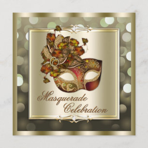 Elegant Gold Shimmering Lights Bokeh Masquerade Kaart