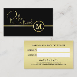 Elegant Gold Signature Monogram on Black Aanbevelingskaartje