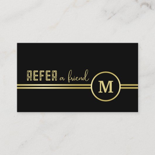 Elegant Gold Signature Monogram on Black Aanbevelingskaartje (Voorkant)