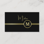 Elegant Gold Signature Monogram on Black Afsprakenkaartje (Voorkant)