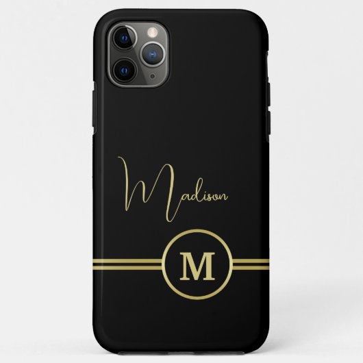 Elegant Gold Signature Monogram on Black Case-Mate iPhone Case (Achterkant)
