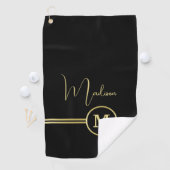 Elegant Gold Signature Monogram on Black Golfhanddoek (Insitu)