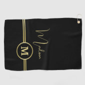 Elegant Gold Signature Monogram on Black Golfhanddoek (Horizontaal)