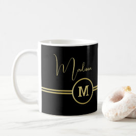 Elegant Gold Signature Monogram on Black Koffiemok