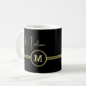 Elegant Gold Signature Monogram on Black Koffiemok (Voorkant links)