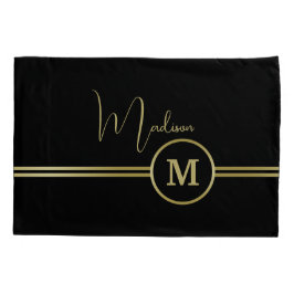 Elegant Gold Signature Monogram on Black Kussensloop