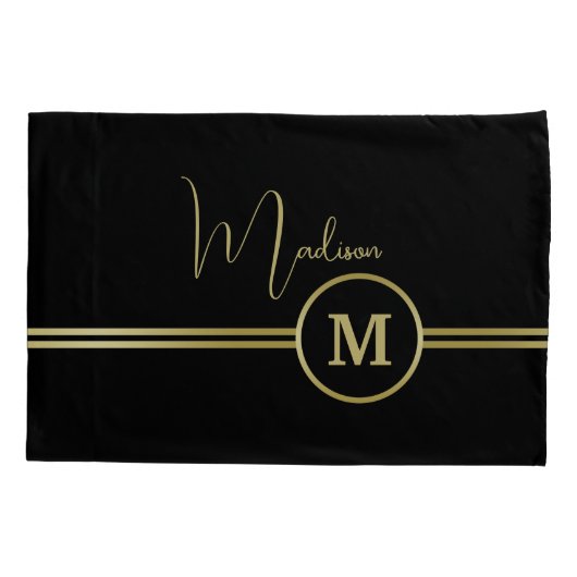 Elegant Gold Signature Monogram on Black Kussensloop (Achterkant)