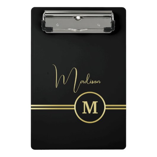 Elegant Gold Signature Monogram on Black Mini Klembord (Voorkant)