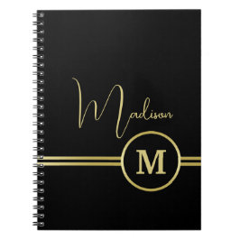 Elegant Gold Signature Monogram on Black Notitieboek