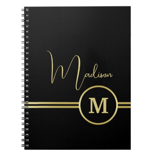 Elegant Gold Signature Monogram on Black Notitieboek (Voorkant)