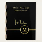 Elegant Gold Signature Monogram on Black Planner (Voorkant)