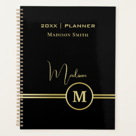 Elegant Gold Signature Monogram on Black Planner