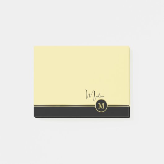 Elegant Gold Signature Monogram on Black Post-it® Notes (Voorkant)