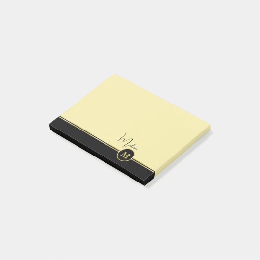 Elegant Gold Signature Monogram on Black Post-it® Notes (Schuin)