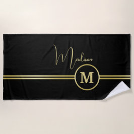 Elegant Gold Signature Monogram on Black Strandlaken