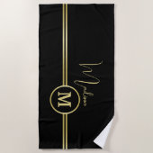 Elegant Gold Signature Monogram on Black Strandlaken (Voorkant)