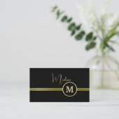 Elegant Gold Signature Monogram on Black Visitekaartje (Staand voorkant)