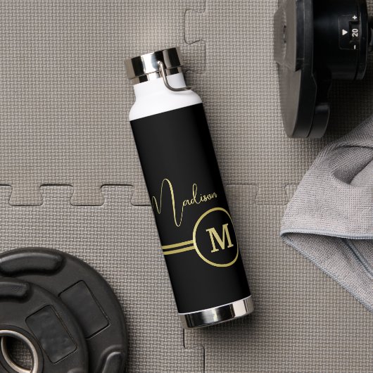 Elegant Gold Signature Monogram on Black Waterfles (Gym)