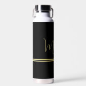 Elegant Gold Signature Monogram on Black Waterfles (Voorkant)