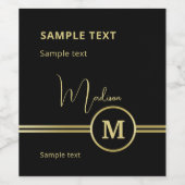 Elegant Gold Signature Monogram on Black Wijn Etiket (Enkel label)