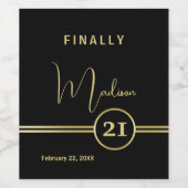 Elegant Gold Signature Monogram on Black Wijn Etiket (Enkel label)