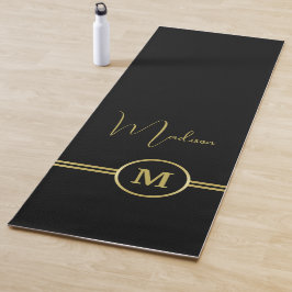 Elegant Gold Signature Monogram on Black Yogamat