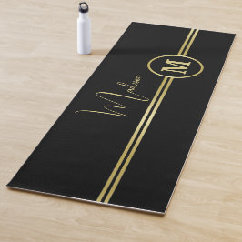 Elegant Gold Signature Monogram on Black Yogamat